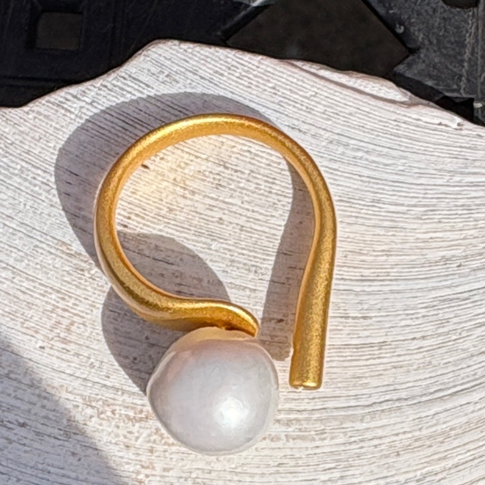 Mid Century Style Satin Finish 10mm White Pearl Abstract Ring Sterling Sz 6-7 - Picture 8 of 12